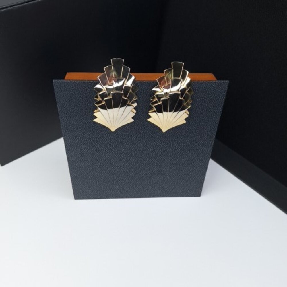 Vintage 90's Art Deco Style Gold-Tone Pieced Drop/Dangle Earrings 2.5" L